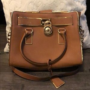 Michael kors purse brown with gold trim